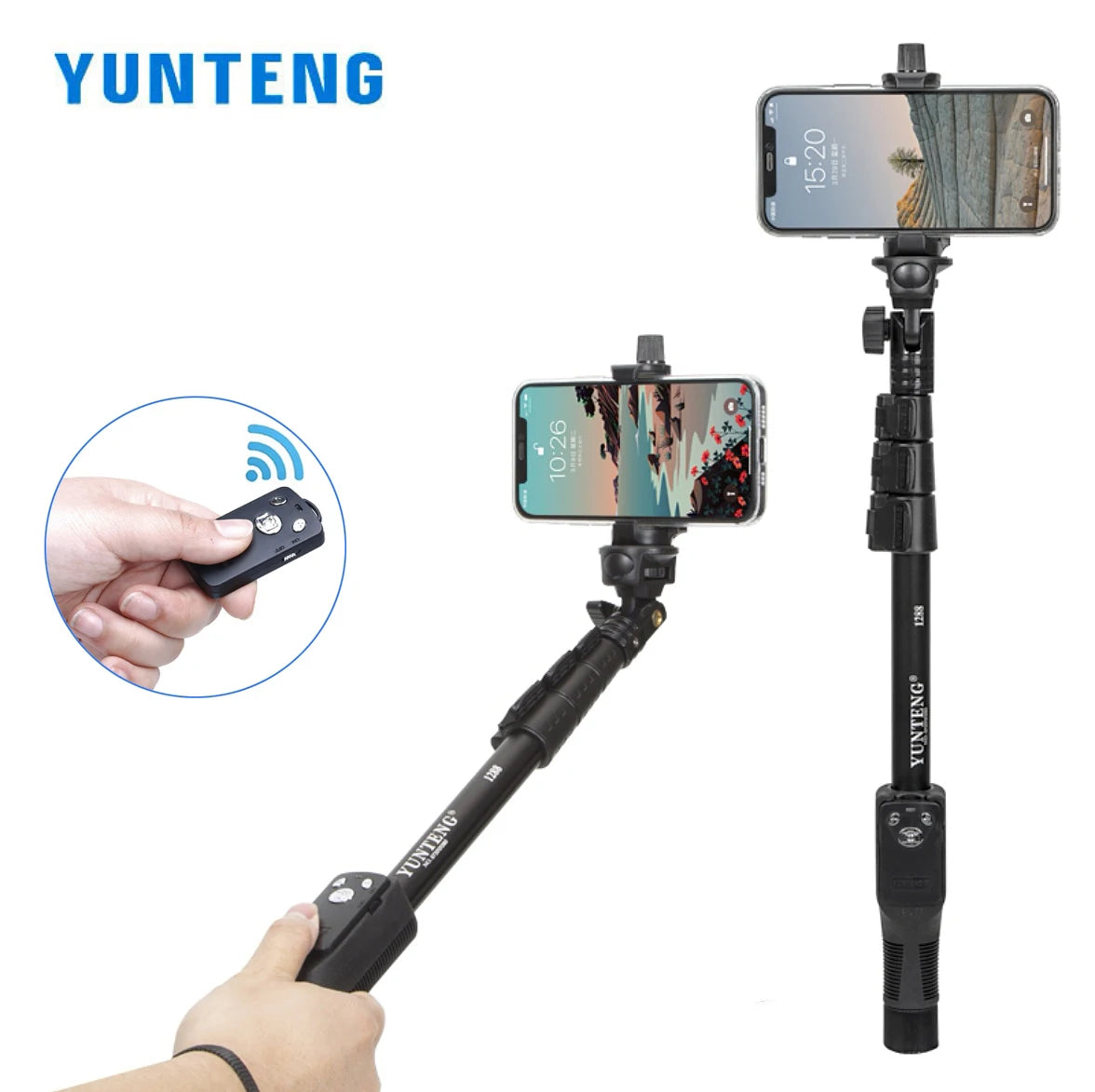 YUNTENG 1288 Selfie Stick Handheld Monopod with Bluetooth Remote – Outdoor Travel Photography Accessory