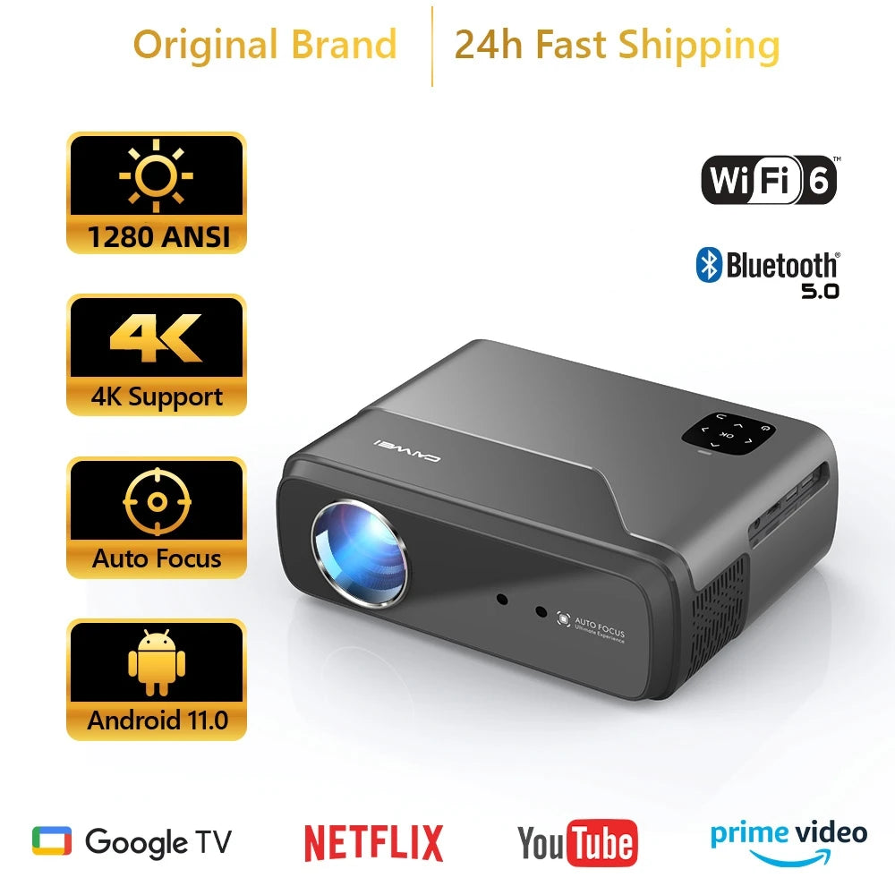 Android 14 Box 4K UHD Portable Projector – Smart Google TV with Netflix License