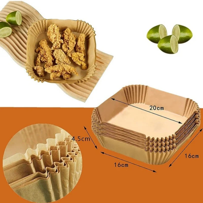 100pcs Square Air Fryer Liners – Non-Stick, Oil & Water-Proof