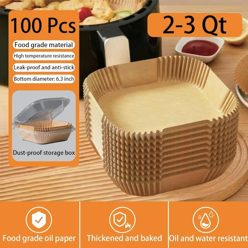 100pcs Square Air Fryer Liners – Non-Stick, Oil & Water-Proof