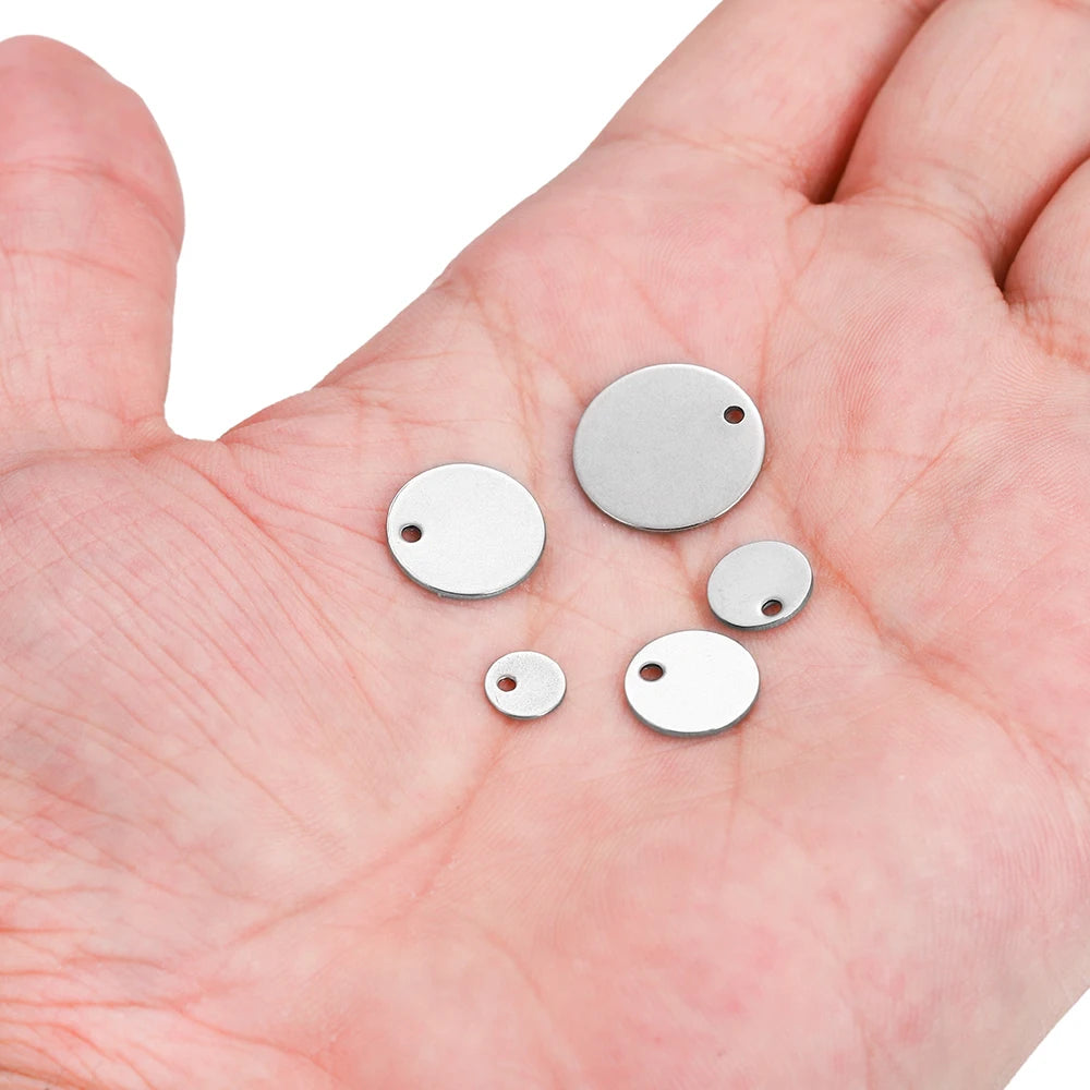 10–50pcs Stainless Steel Round Blank Charms – 6–30mm Dog Tag Pendants for DIY Jewelry