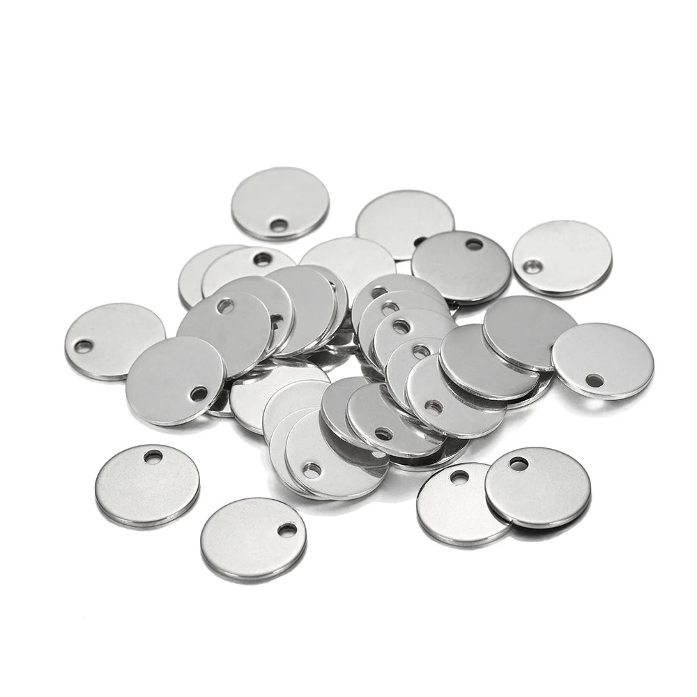 10–50pcs Stainless Steel Round Blank Charms – 6–30mm Dog Tag Pendants for DIY Jewelry