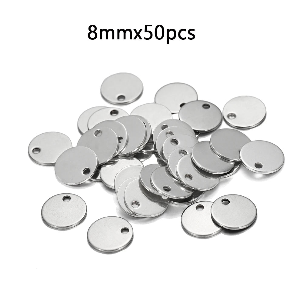 10–50pcs Stainless Steel Round Blank Charms – 6–30mm Dog Tag Pendants for DIY Jewelry