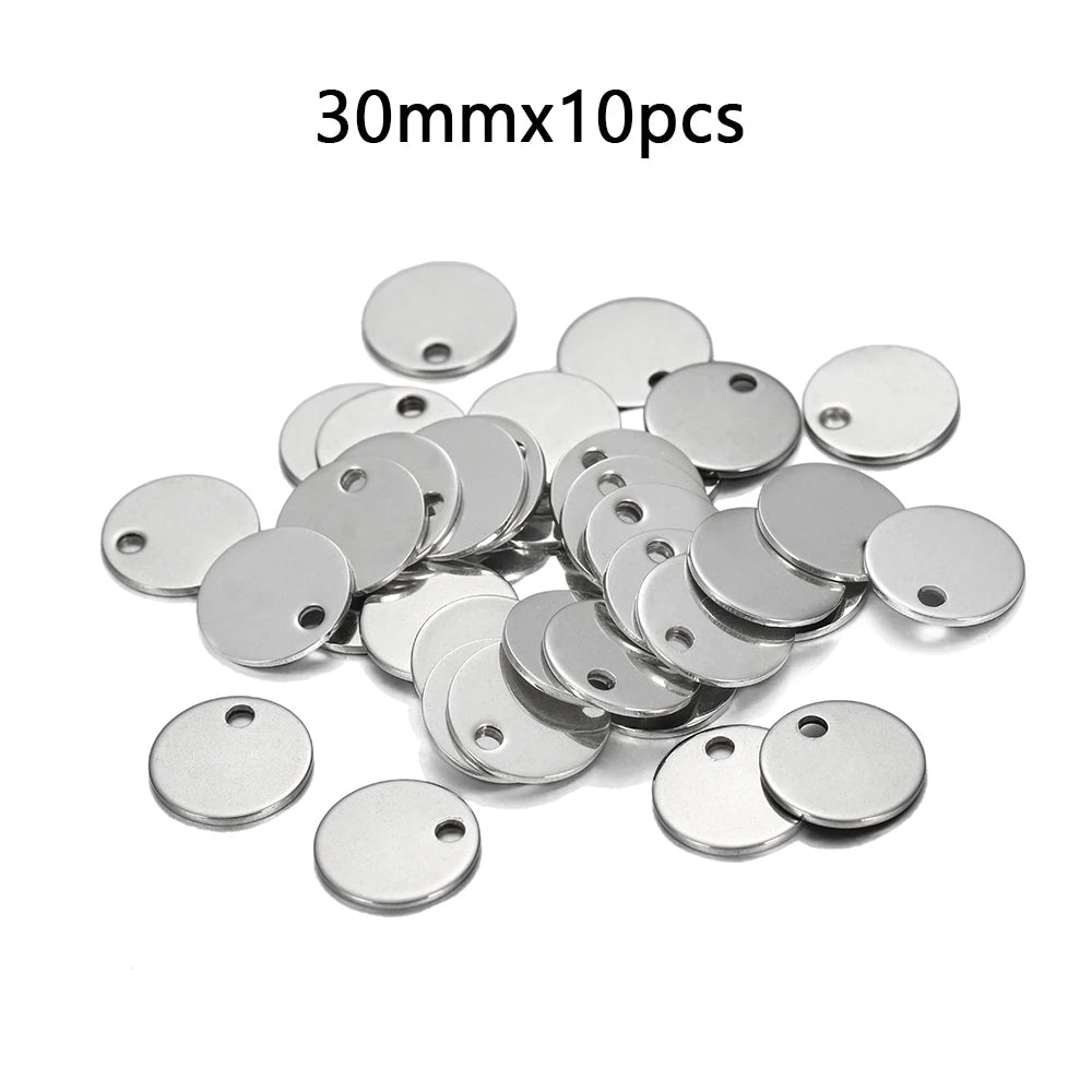 10–50pcs Stainless Steel Round Blank Charms – 6–30mm Dog Tag Pendants for DIY Jewelry