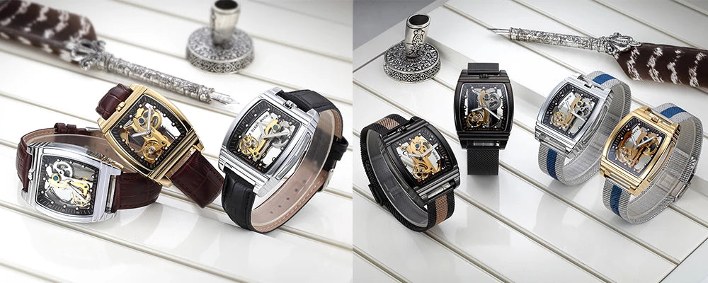 Transparent Automatic Mechanical Watch Men Steampunk Skeleton Luxury Gear Self Winding Leather Mens Clock Watches Montre Homme