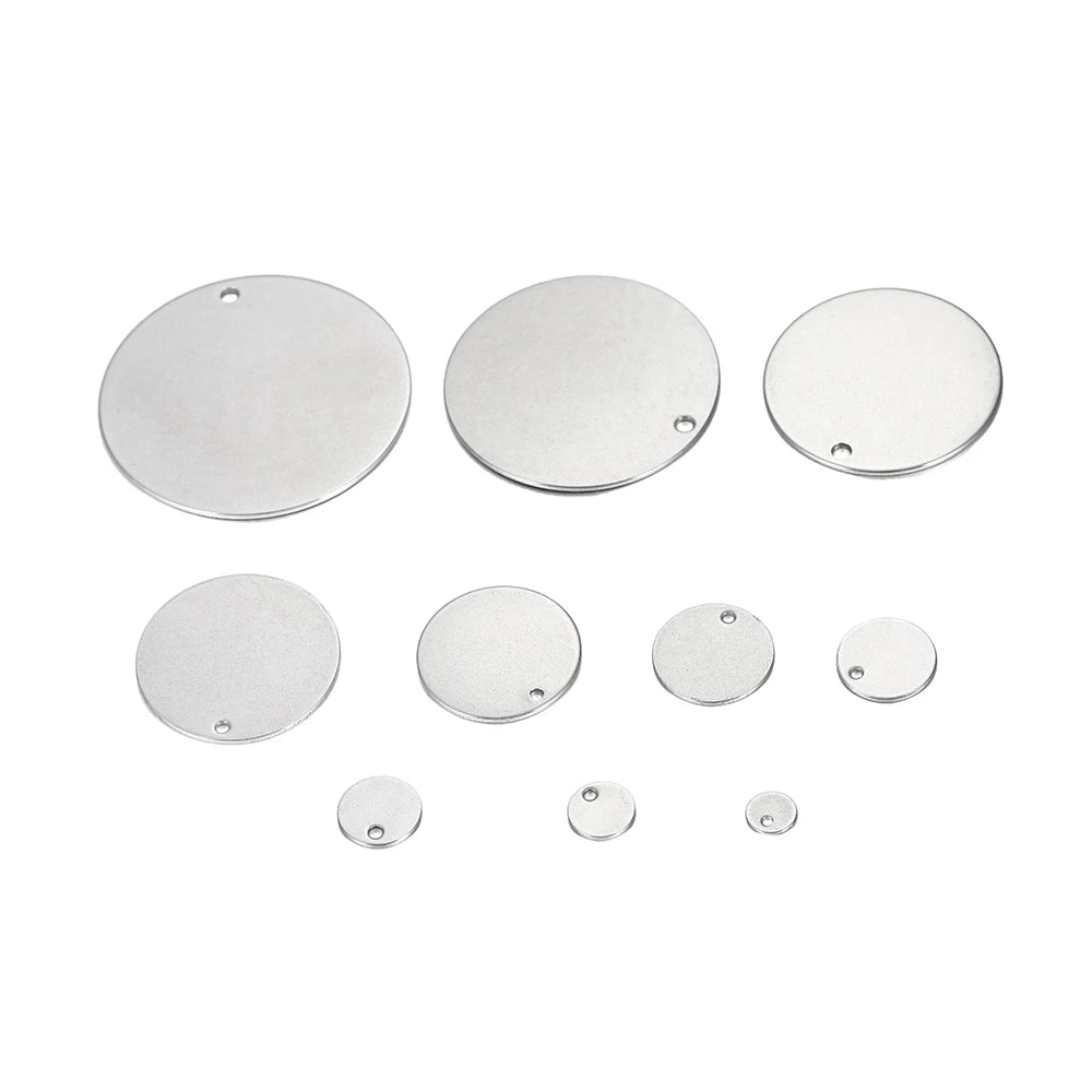 10–50pcs Stainless Steel Round Blank Charms – 6–30mm Dog Tag Pendants for DIY Jewelry