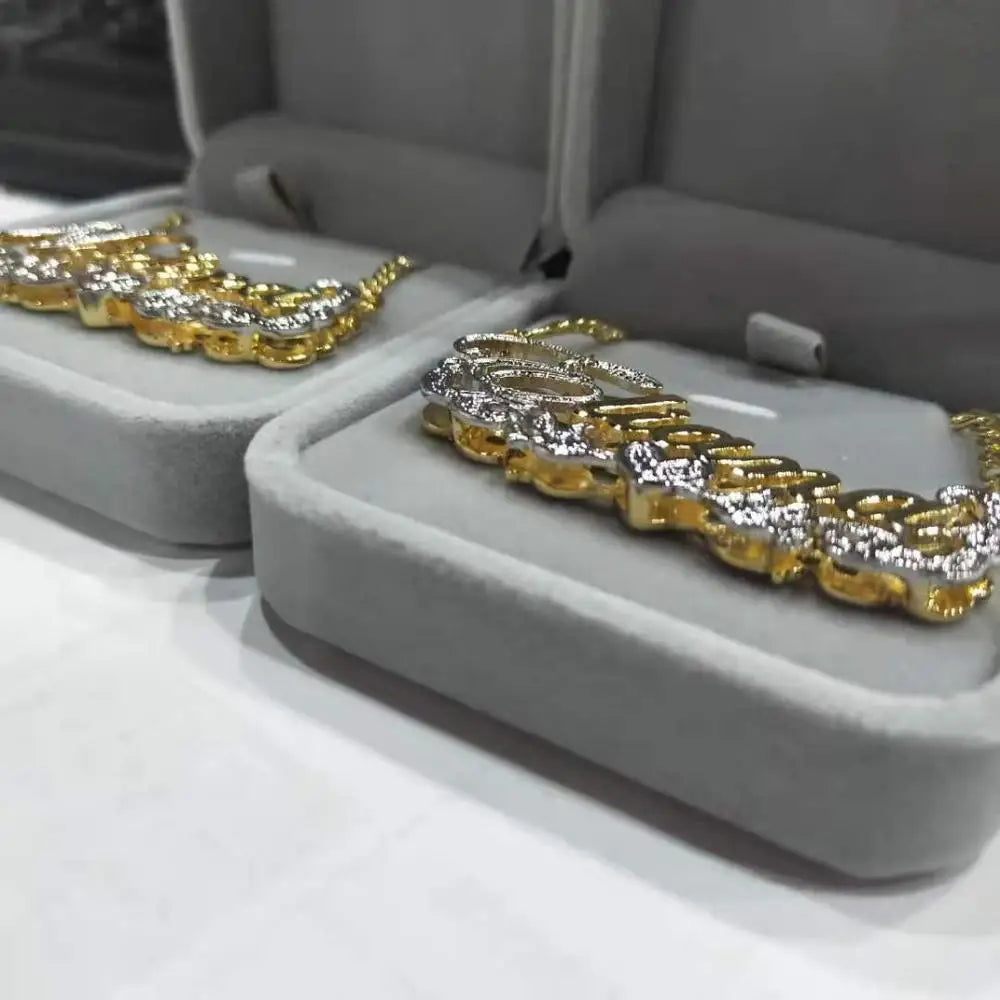 3D Custom Name Necklace – Hip Hop Double Color Gold Plated Pendant