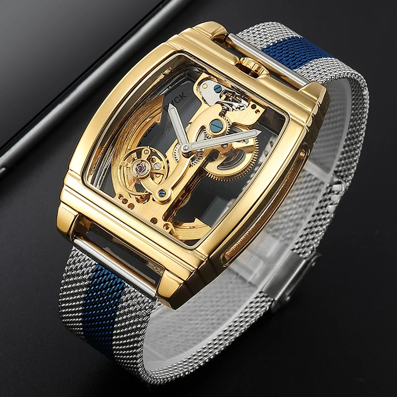 Transparent Automatic Mechanical Watch Men Steampunk Skeleton Luxury Gear Self Winding Leather Mens Clock Watches Montre Homme