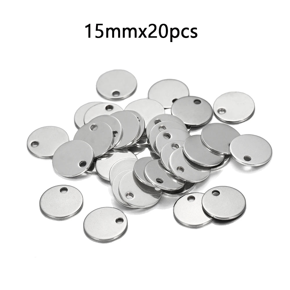 10–50pcs Stainless Steel Round Blank Charms – 6–30mm Dog Tag Pendants for DIY Jewelry