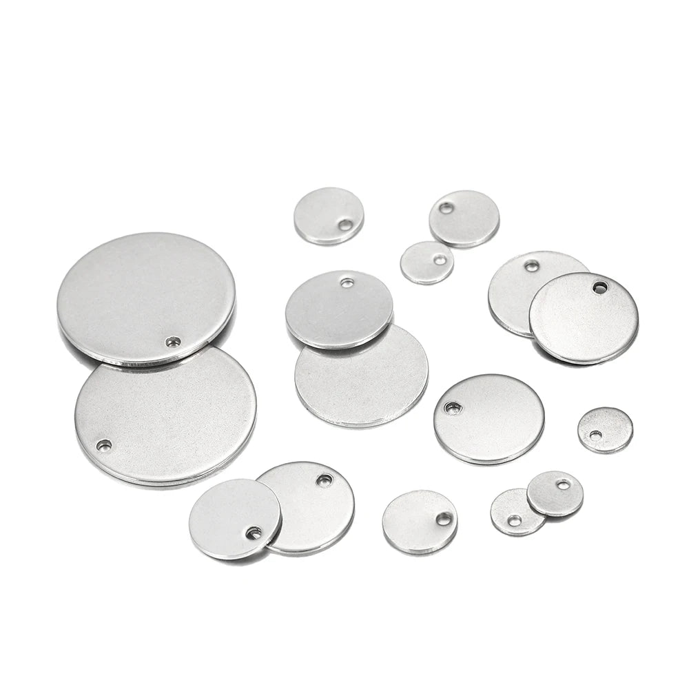 10–50pcs Stainless Steel Round Blank Charms – 6–30mm Dog Tag Pendants for DIY Jewelry