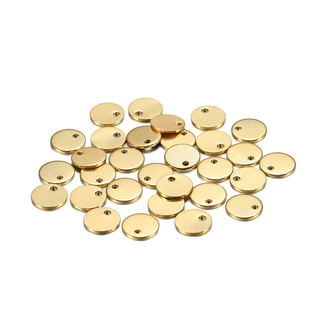 10–50pcs Stainless Steel Round Blank Charms – 6–30mm Dog Tag Pendants for DIY Jewelry