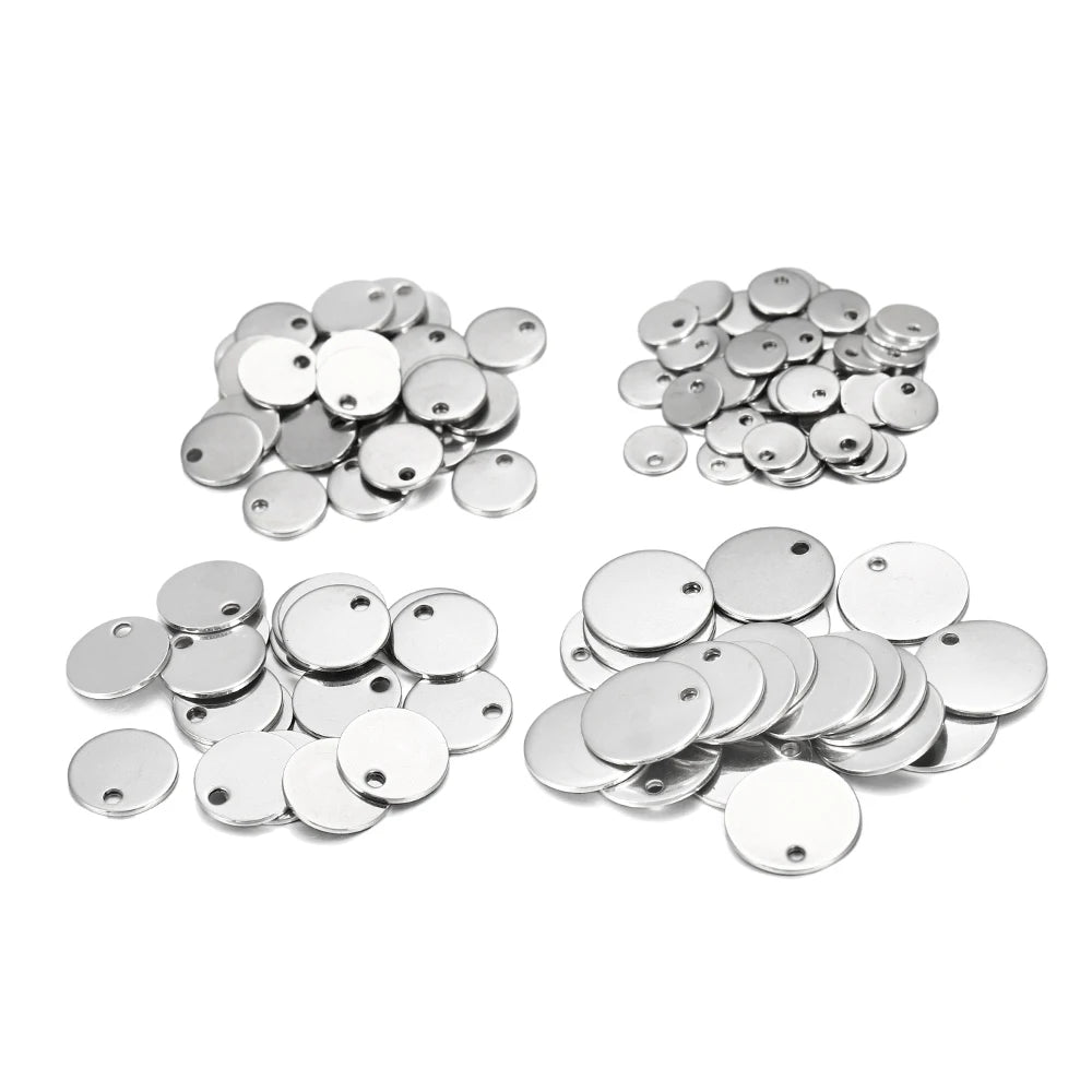 10–50pcs Stainless Steel Round Blank Charms – 6–30mm Dog Tag Pendants for DIY Jewelry