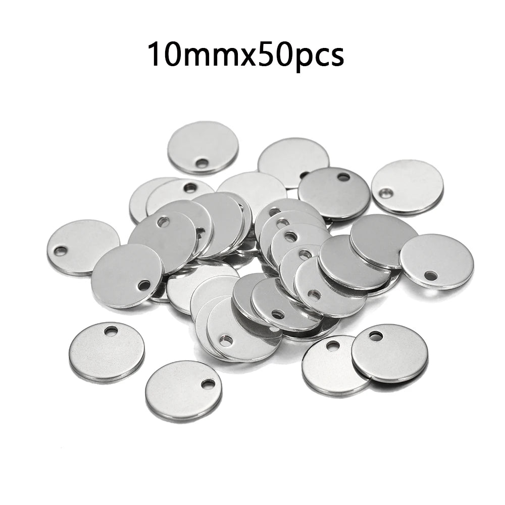 10–50pcs Stainless Steel Round Blank Charms – 6–30mm Dog Tag Pendants for DIY Jewelry
