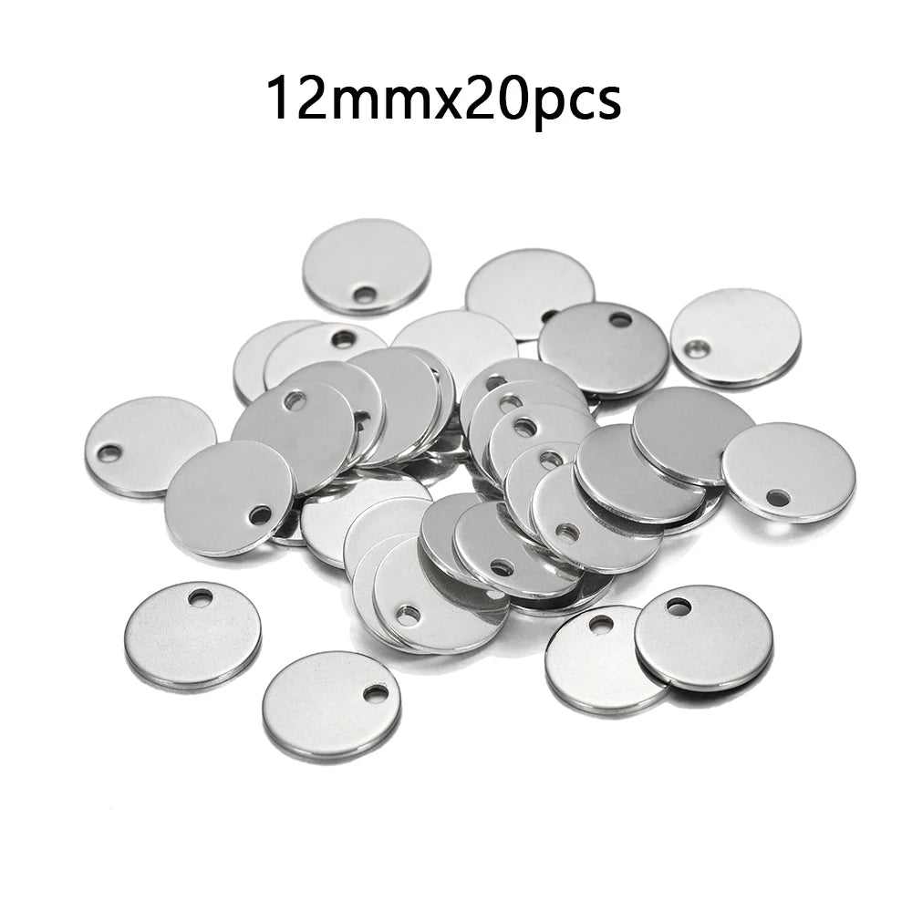 10–50pcs Stainless Steel Round Blank Charms – 6–30mm Dog Tag Pendants for DIY Jewelry