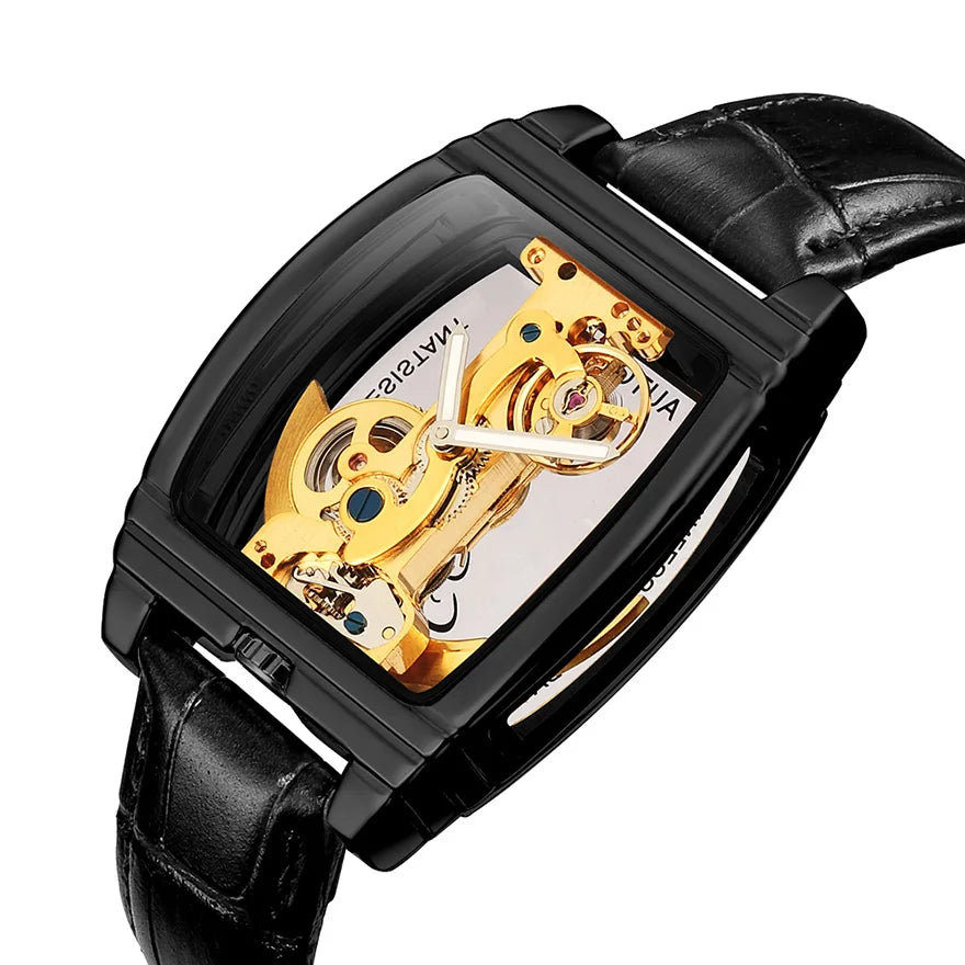Transparent Automatic Mechanical Watch Men Steampunk Skeleton Luxury Gear Self Winding Leather Mens Clock Watches Montre Homme