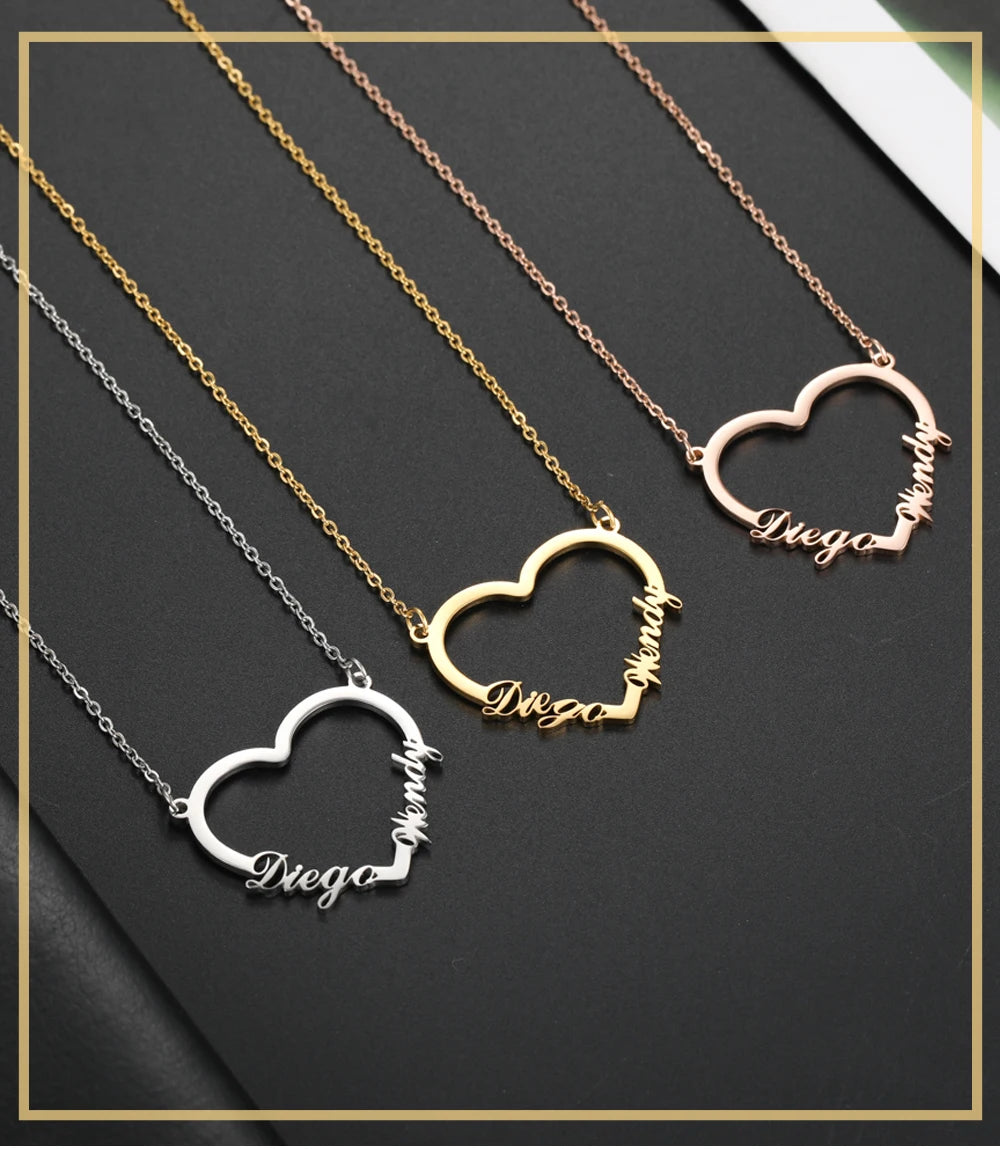 Heart Custom Name Necklace – Stainless Steel Personalized Pendant