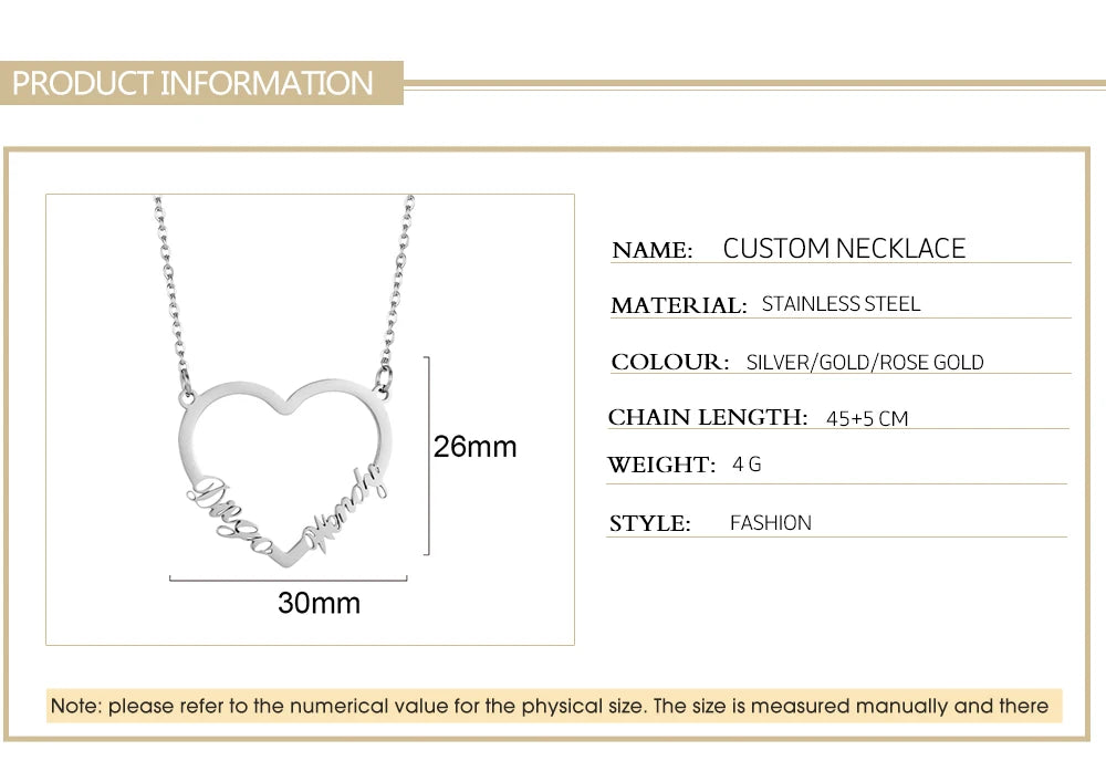 Heart Custom Name Necklace – Stainless Steel Personalized Pendant
