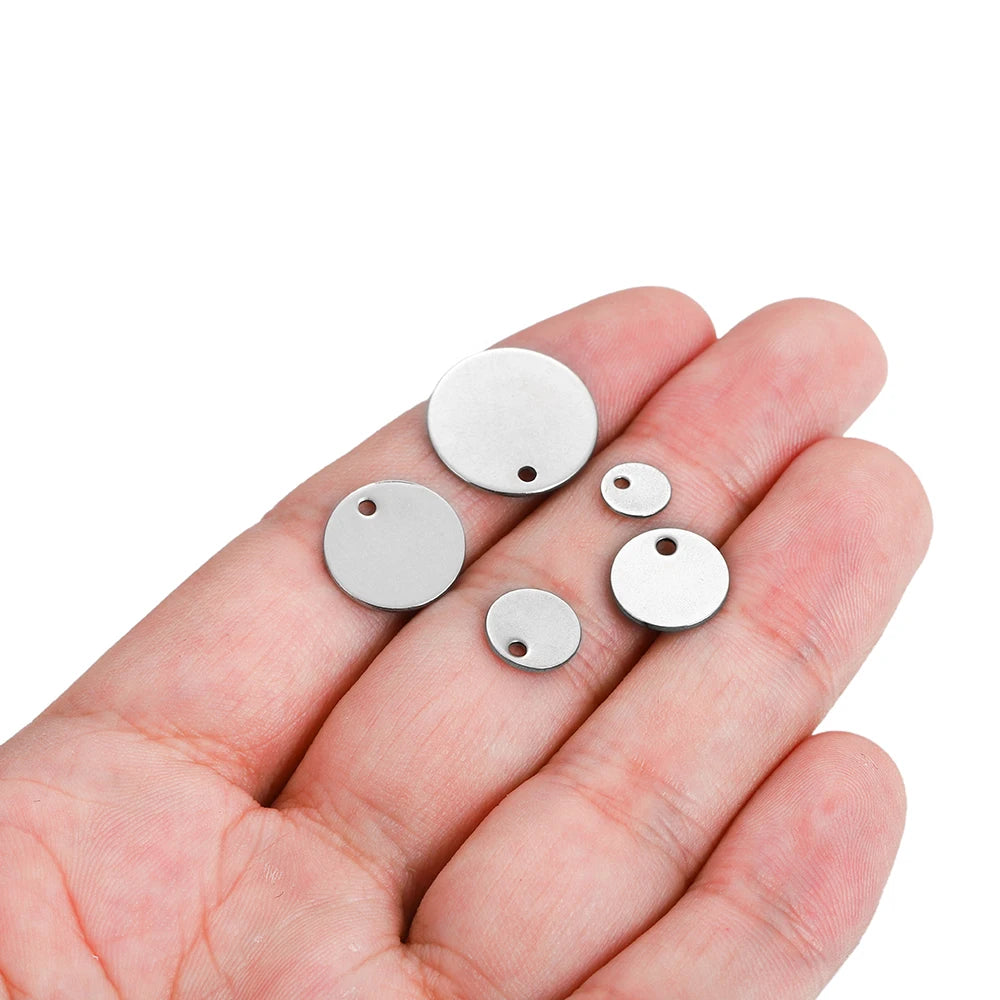 10–50pcs Stainless Steel Round Blank Charms – 6–30mm Dog Tag Pendants for DIY Jewelry