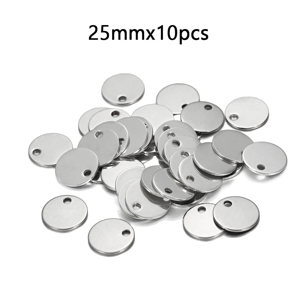 10–50pcs Stainless Steel Round Blank Charms – 6–30mm Dog Tag Pendants for DIY Jewelry