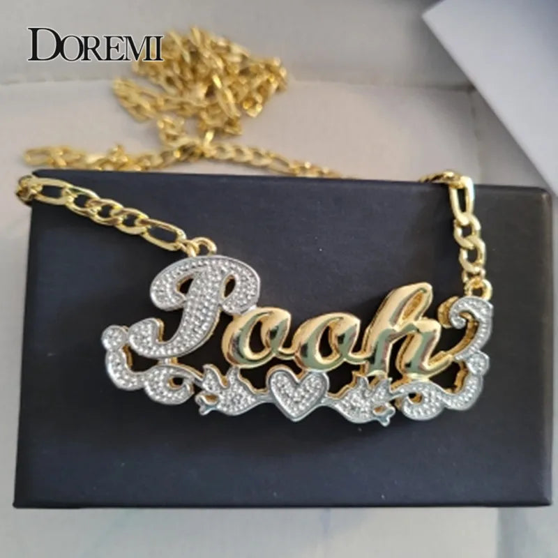 3D Custom Name Necklace – Hip Hop Double Color Gold Plated Pendant