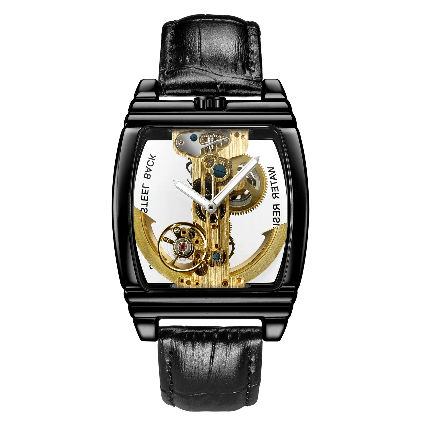 Transparent Automatic Mechanical Watch Men Steampunk Skeleton Luxury Gear Self Winding Leather Mens Clock Watches Montre Homme