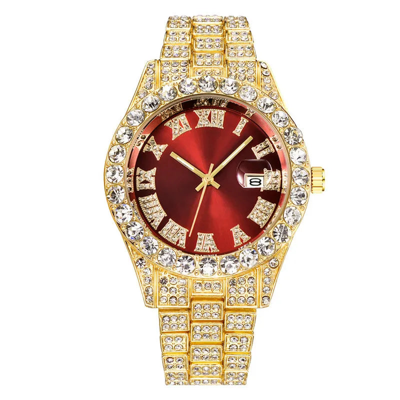 2025 Luxury Iced Out Men's Diamond Watch – Quartz Calendar