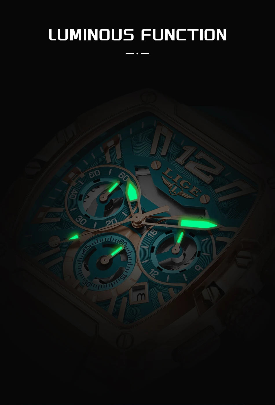 LIGE Men's Quartz Sports Watch – Waterproof, Luminous Dial, Silicone Strap, Outdoor Casual Style