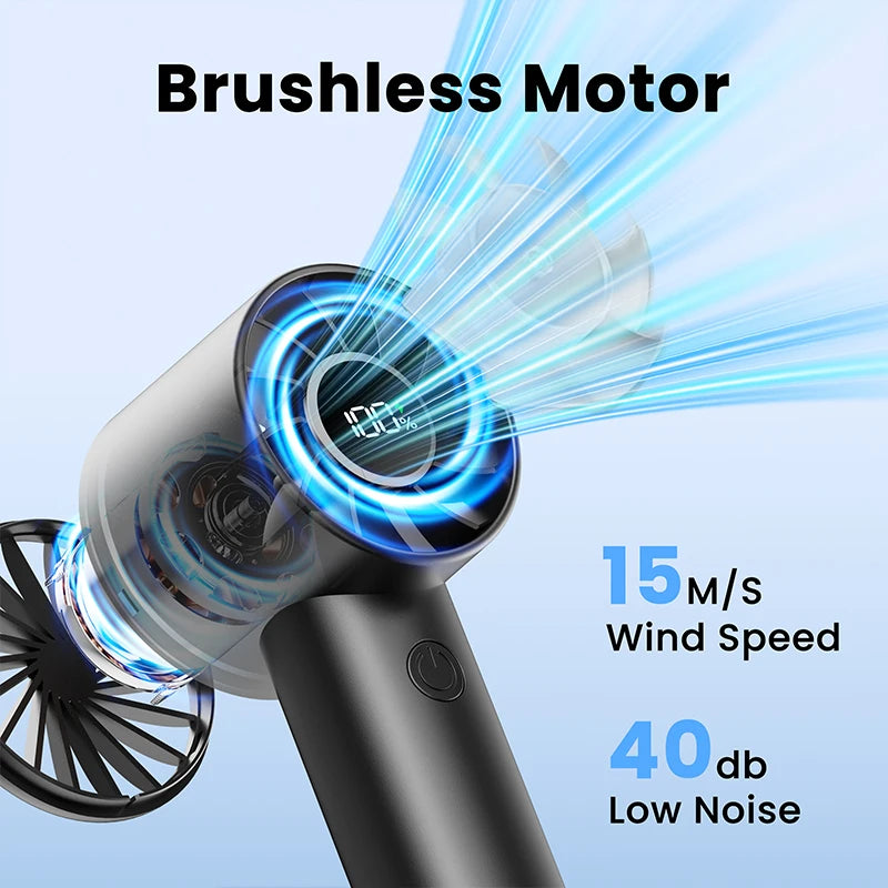 Handheld Portable Mini Fan – 3-Speed USB Rechargeable with LED Display & Built-in Flashlight