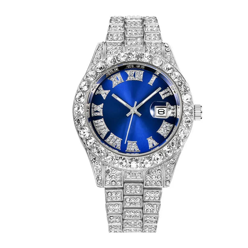 2025 Luxury Iced Out Men's Diamond Watch – Quartz Calendar