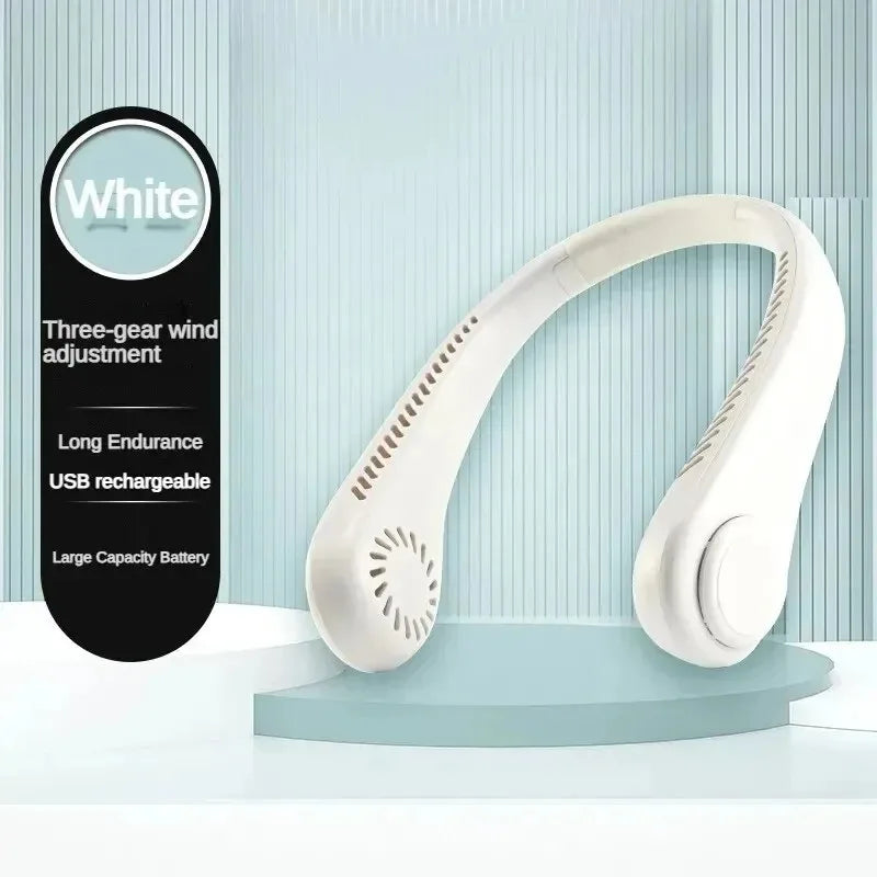 Mini Neck-Mounted Bladeless Fan – 3-Speed Rechargeable Wearable Cooler