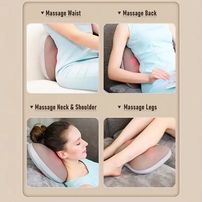 3D Smart Electric Neck & Body Massager Pillow – Wireless Shiatsu with Infrared Heat for Home & Car