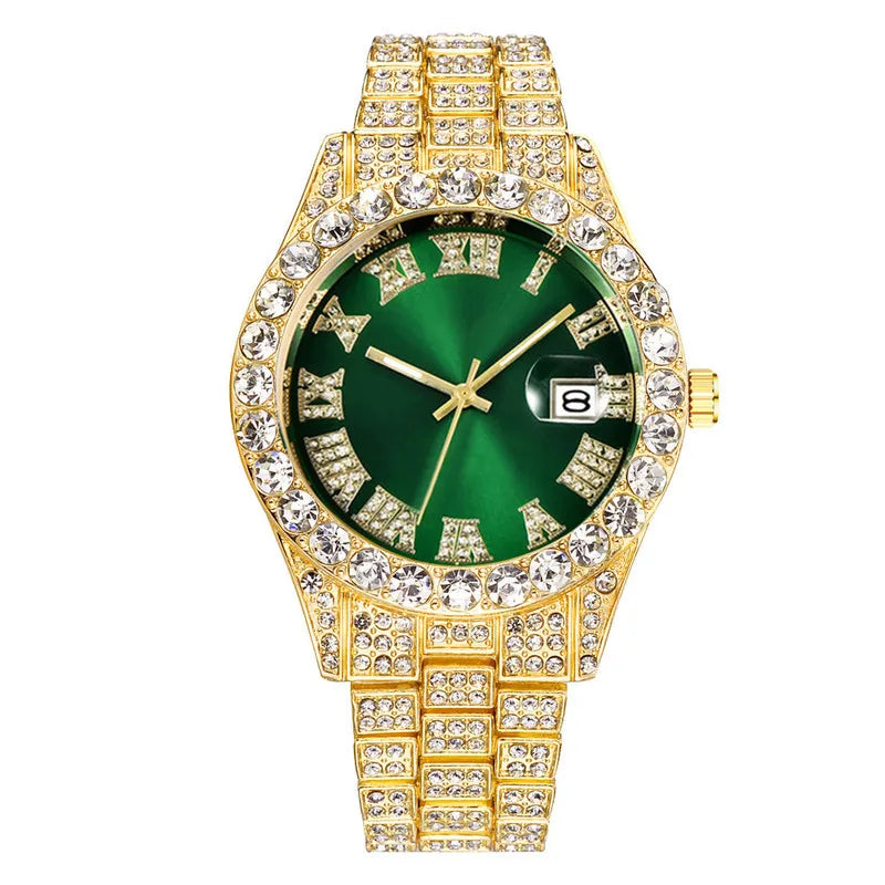 2025 Luxury Iced Out Men's Diamond Watch – Quartz Calendar