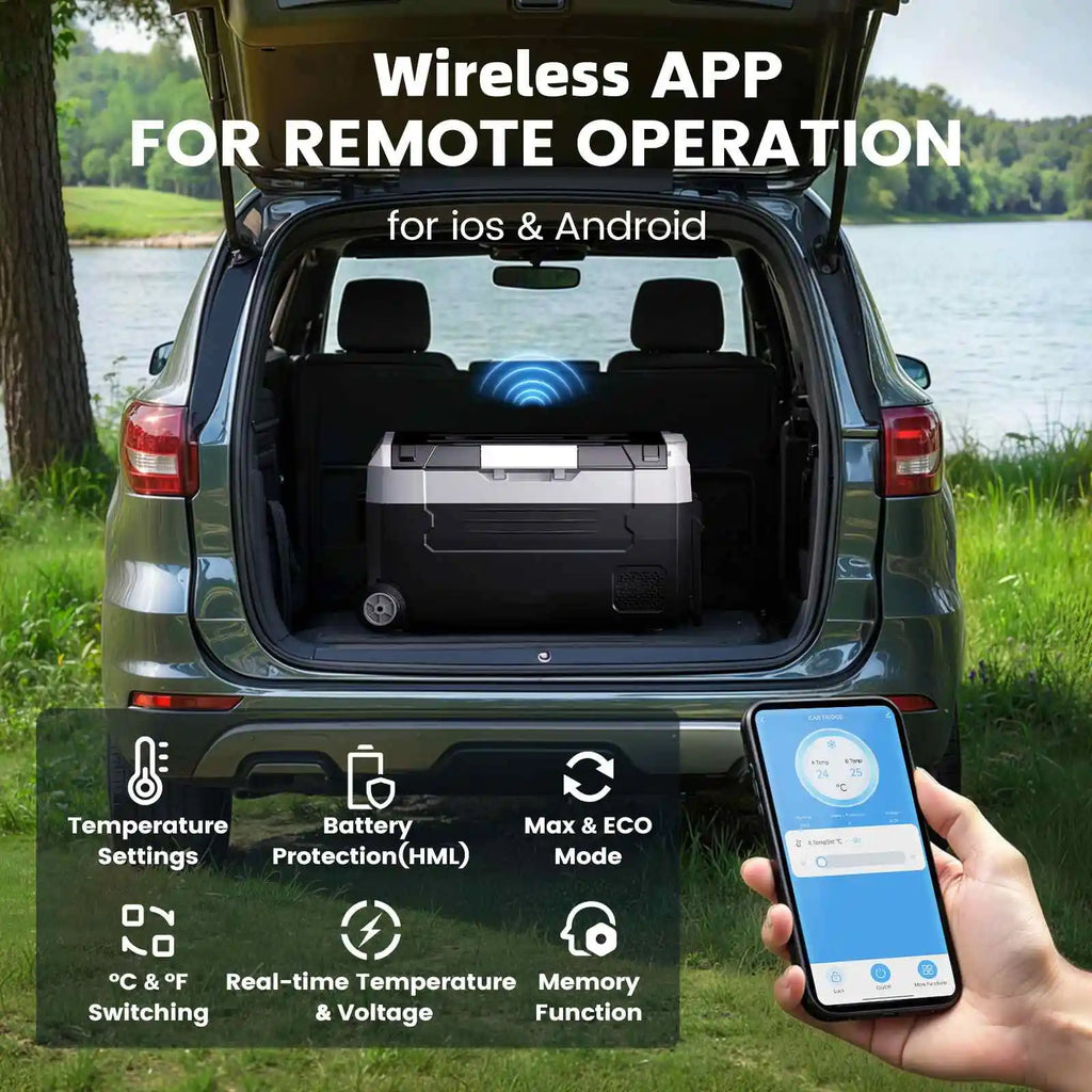 KROAK Dual Zone Portable Car Fridge 35L/45L/55L with Bluetooth & Wheels