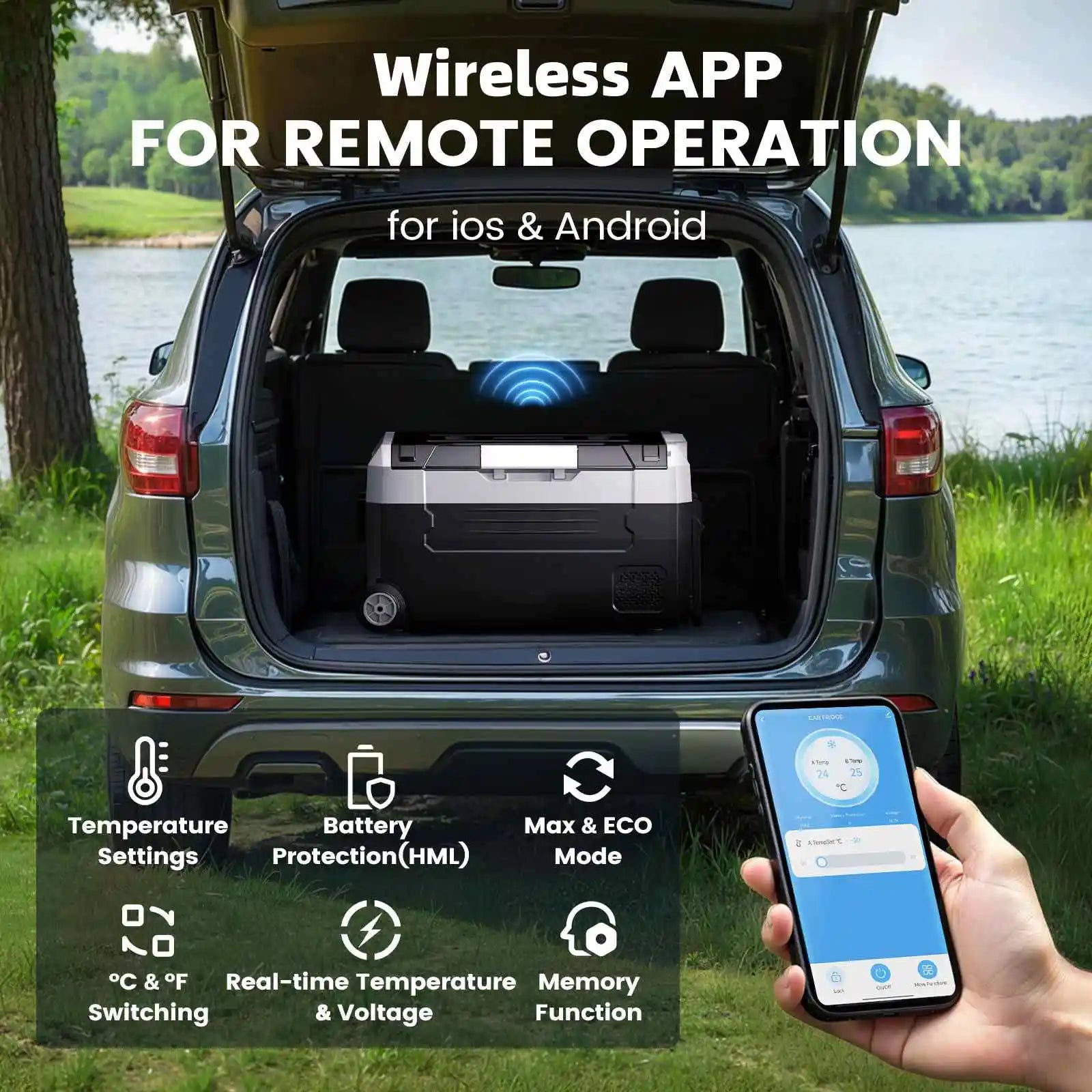 KROAK Dual Zone Portable Car Fridge 35L/45L/55L with Bluetooth & Wheels