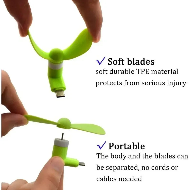 Type-C Mini Phone Fan for Samsung Galaxy S23/S22/S21/S20/S10/S9, Note 20/9/8, A54/A24/A23/A14/A12 & OnePlus 11/10/N20