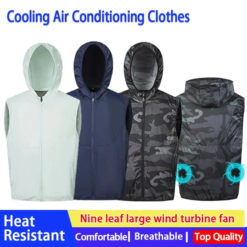 Men’s USB  and women Charging Cooling Fan Vest – Sleeveless Hooded Outdoor Jacket