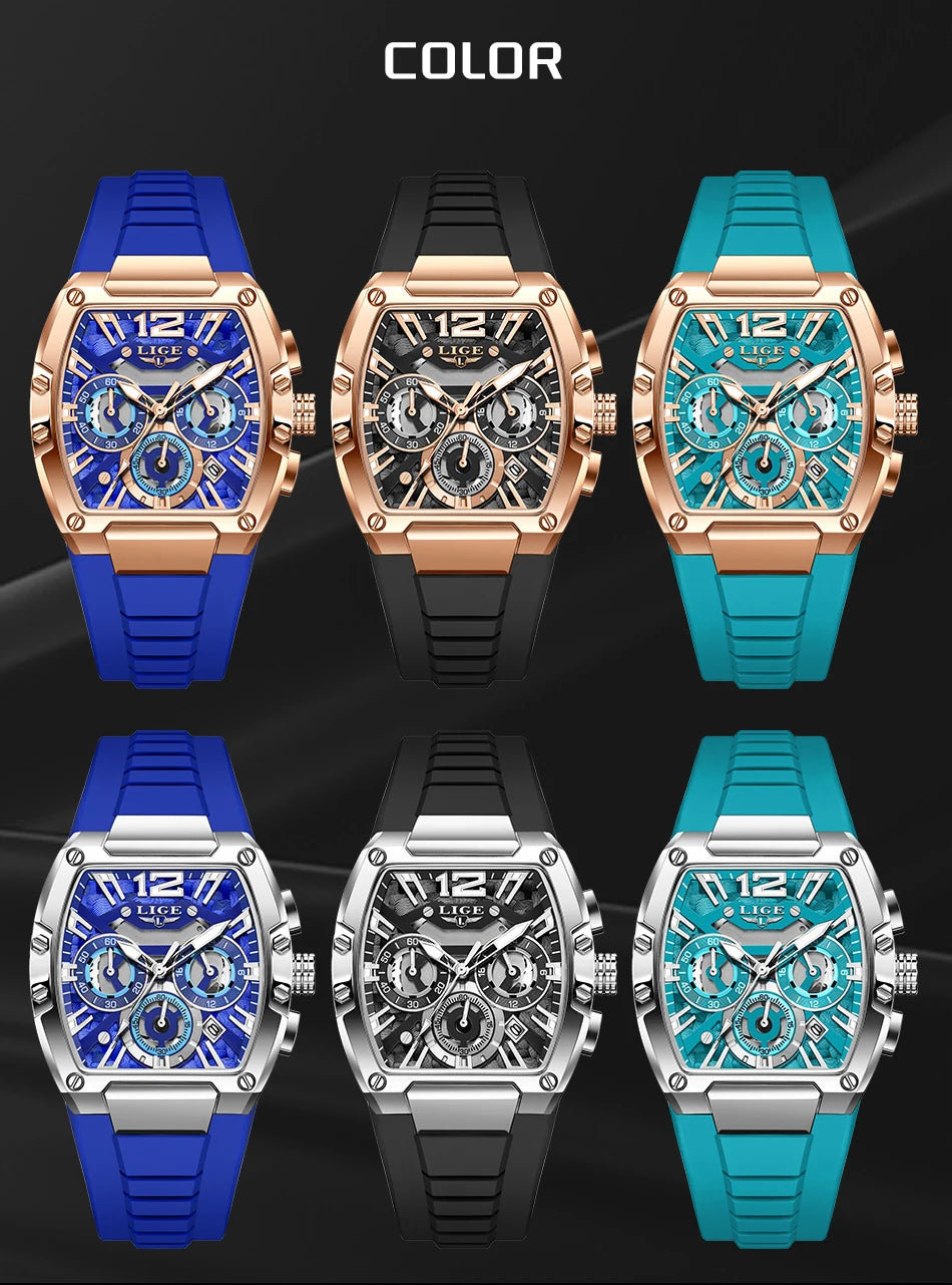LIGE Men's Quartz Sports Watch – Waterproof, Luminous Dial, Silicone Strap, Outdoor Casual Style