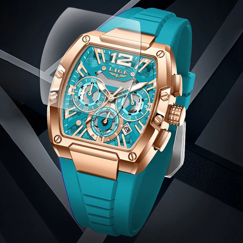 LIGE Men's Quartz Sports Watch – Waterproof, Luminous Dial, Silicone Strap, Outdoor Casual Style