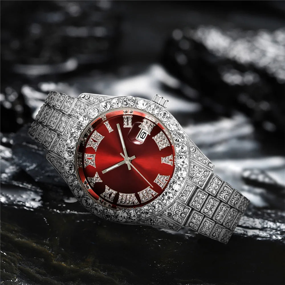 2025 Luxury Iced Out Men's Diamond Watch – Quartz Calendar