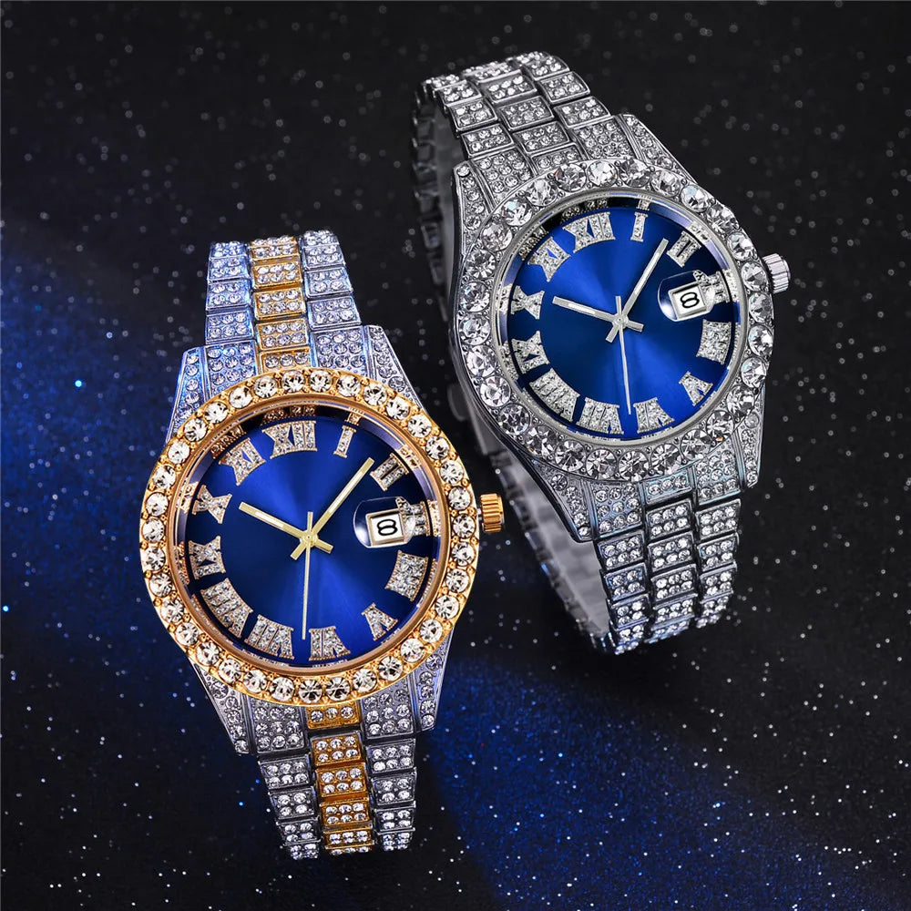 2025 Luxury Iced Out Men's Diamond Watch – Quartz Calendar