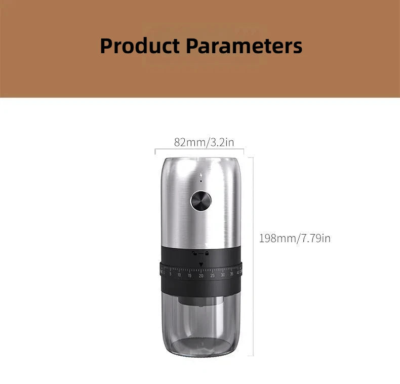 Portable Electric Coffee Grinder – USB Rechargeable, Adjustable Grind for Home & Travel