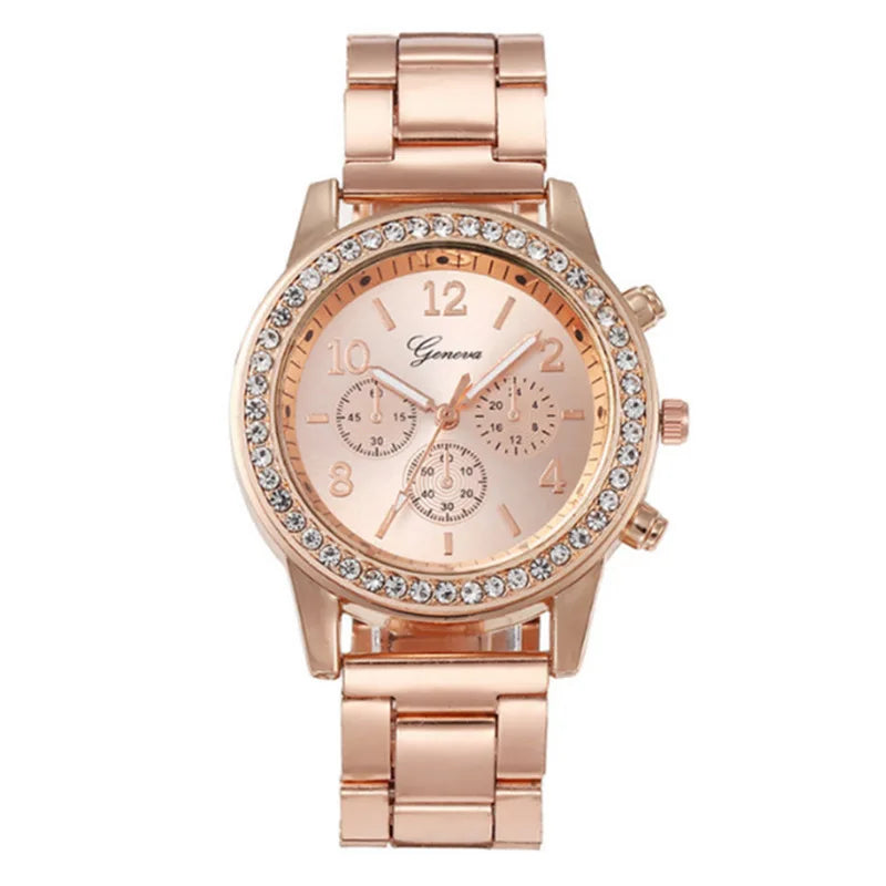 "Women's Luxury Rhinestone Watch & Bracelet Set – 5-Piece Elegant Quartz Wristwatch Gift Collection