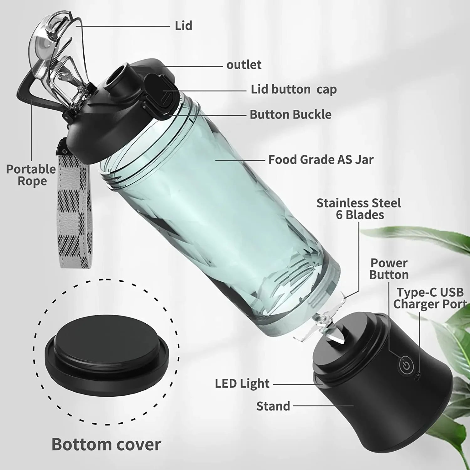 Portable USB Blender 600ML – 4000mAh Rechargeable Smoothie & Juice Maker