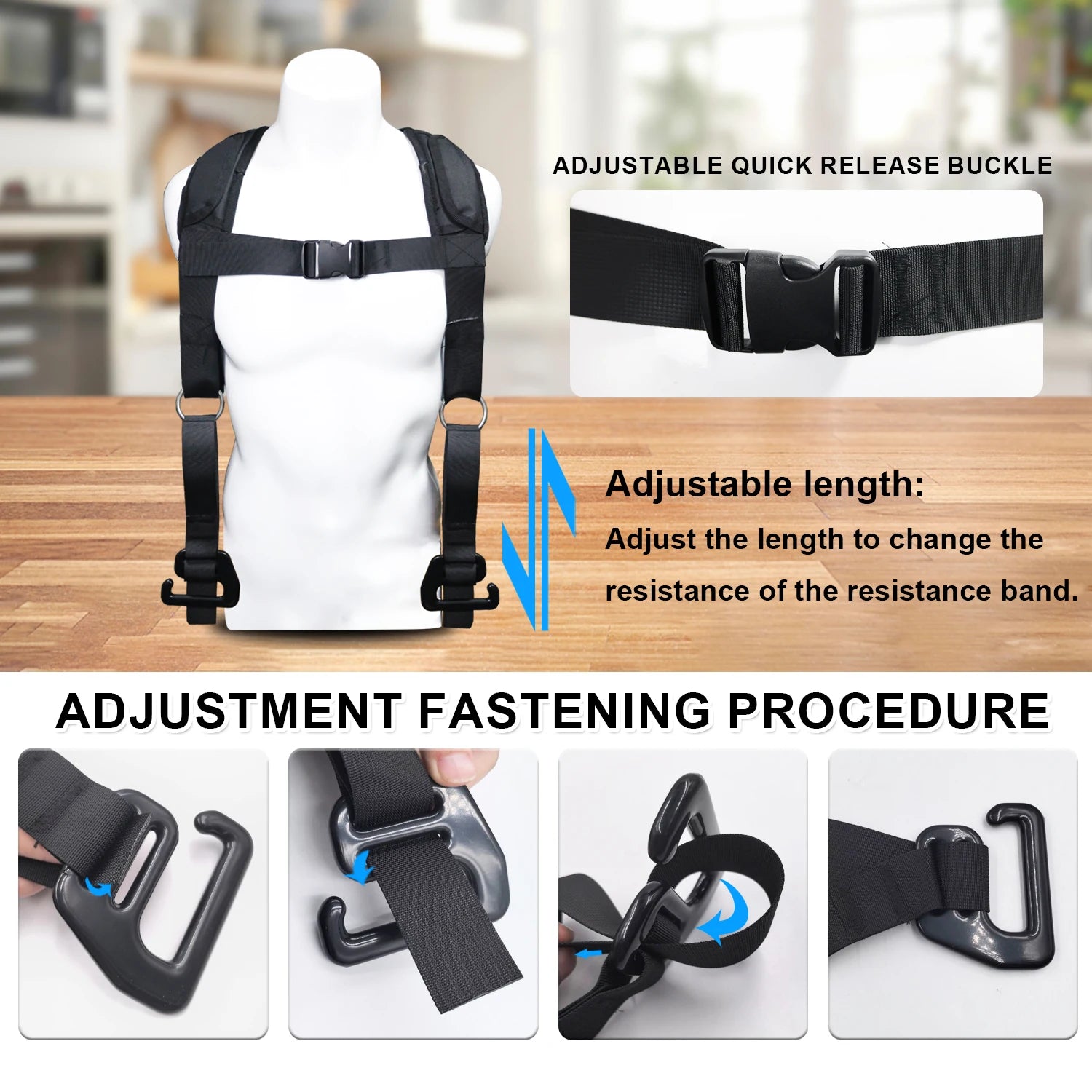 Adjustable Squat Harness Vest for Resistance Bands – Padded Shoulder Strap for Squat and Strength Training Workouts