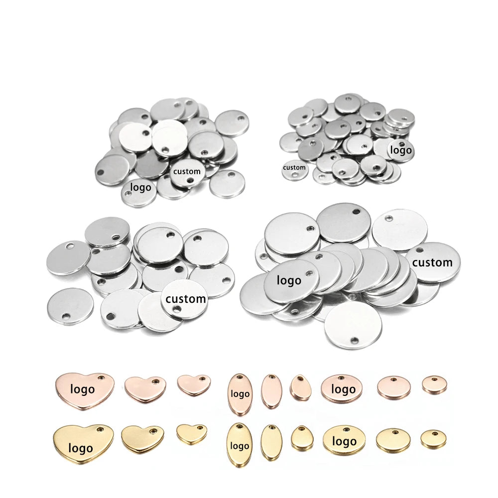 10–50pcs Stainless Steel Round Blank Charms – 6–30mm Dog Tag Pendants for DIY Jewelry