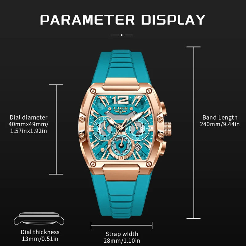 LIGE Men's Quartz Sports Watch – Waterproof, Luminous Dial, Silicone Strap, Outdoor Casual Style