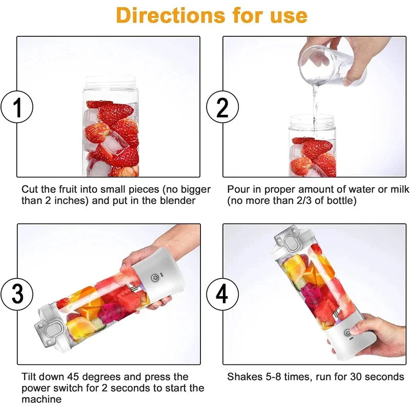 Portable USB Blender 600ML – 4000mAh Rechargeable Smoothie & Juice Maker