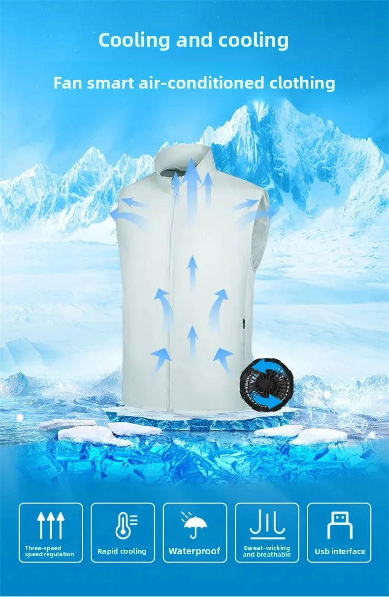 Men’s USB  and women Charging Cooling Fan Vest – Sleeveless Hooded Outdoor Jacket