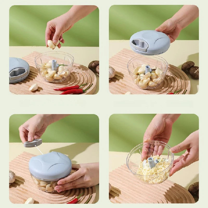 Manual Garlic Chopper & Vegetable Cutter – 200/500/900ML Hand-Pull Food Slicer & Crusher for Kitchen Use
