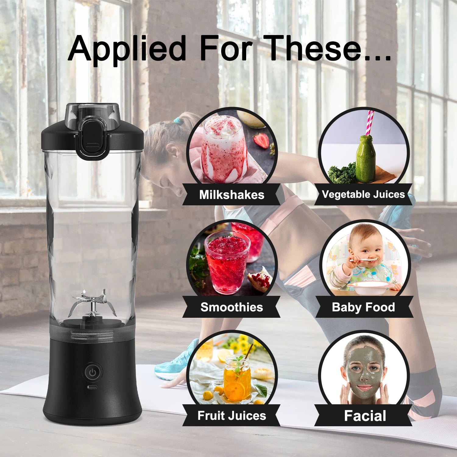 Portable Cordless Blender – 18oz USB-C Rechargeable Smoothie Maker with Leakproof Lid & BPA-Free Cup